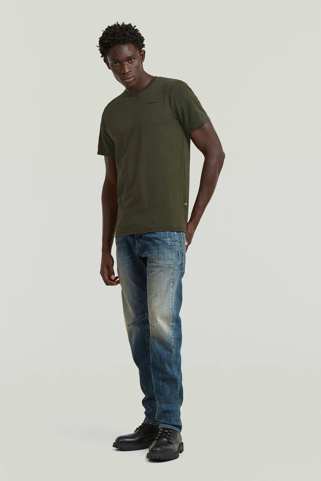 Donkergroene heren G-STAR slim T-shirt van katoen met effen, korte mouwen en ronde hals