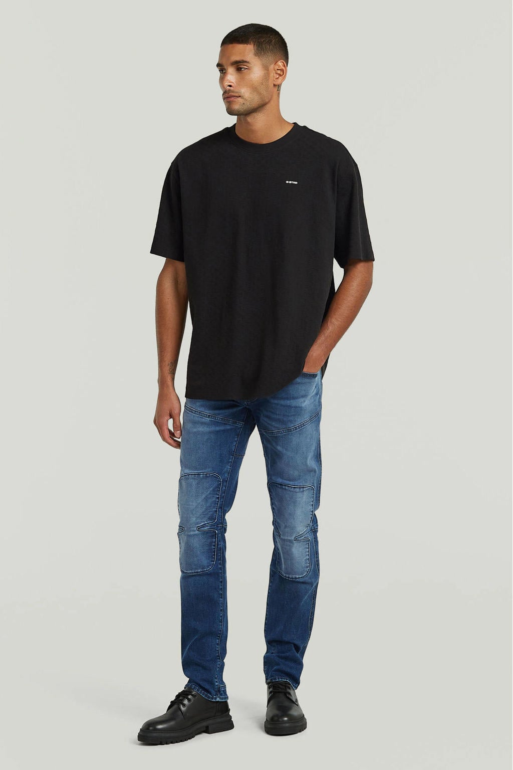 Zwarte heren G-STAR relaxed T-shirt van katoen met effen, korte mouwen en ronde hals