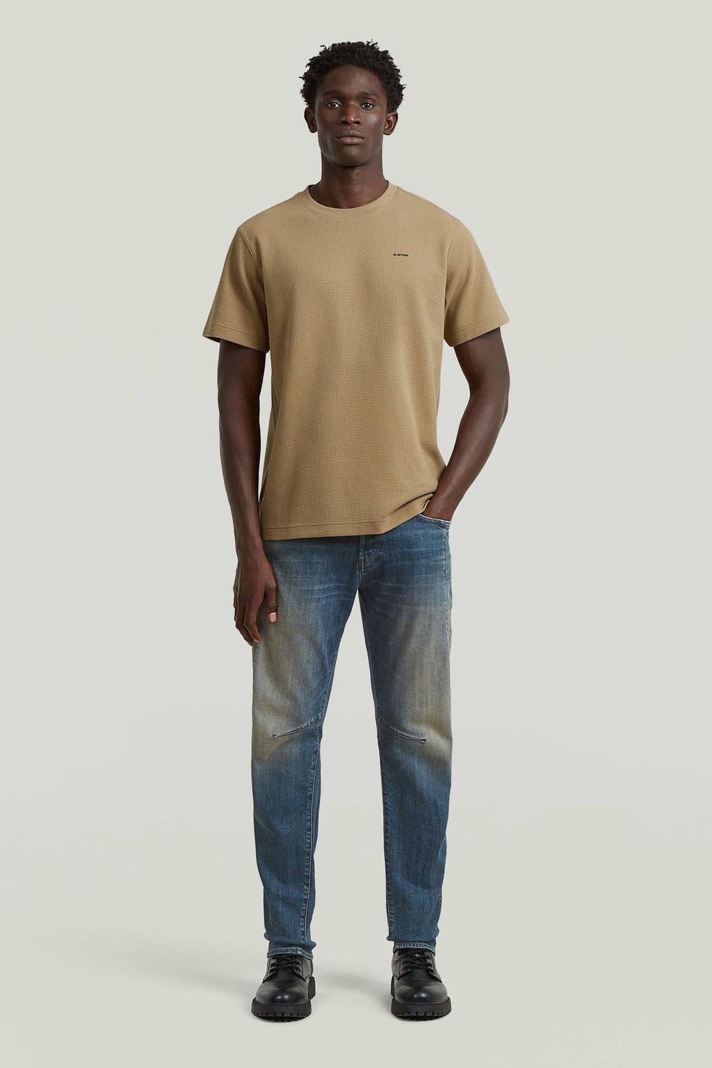 Bruine heren G-STAR regular T-shirt van denim met effen, korte mouwen en ronde hals