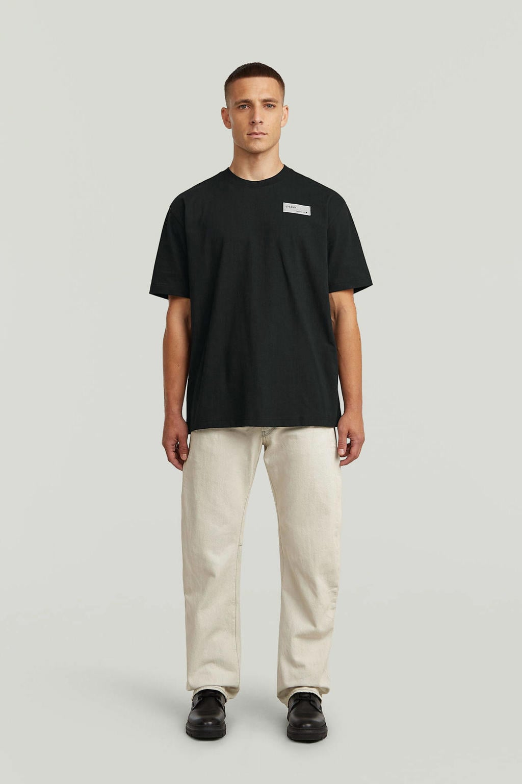 Zwarte heren G-STAR relaxed T-shirt van katoen met effen, korte mouwen en ronde hals