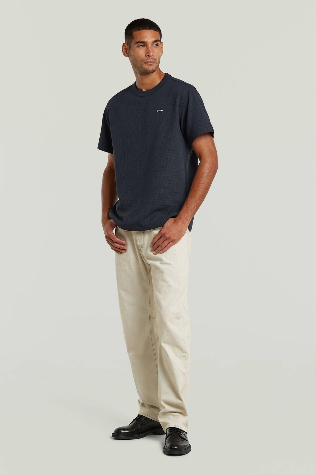 Donkerblauwe heren G-STAR regular T-shirt van denim met effen, korte mouwen en ronde hals