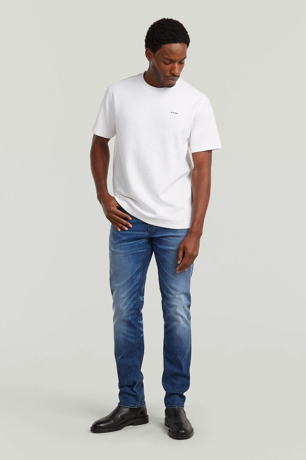Witte heren G-STAR regular T-shirt van denim met effen, korte mouwen en ronde hals