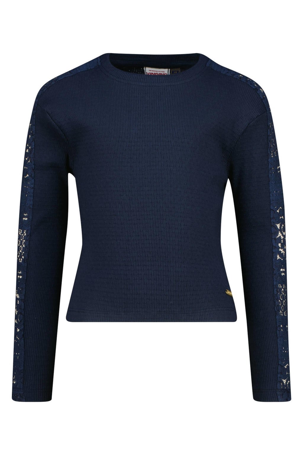 Donkerblauwe meisjes Vingino longsleeve van katoen met effen, lange mouwen, ronde hals en open detail
