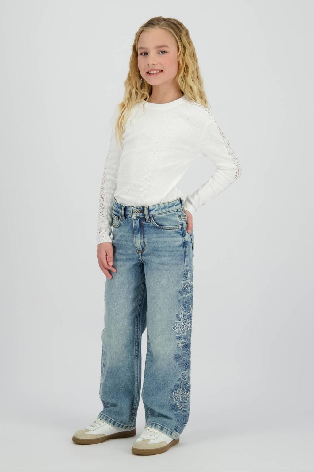 Witte meisjes Vingino longsleeve van katoen met effen, lange mouwen, ronde hals en open detail