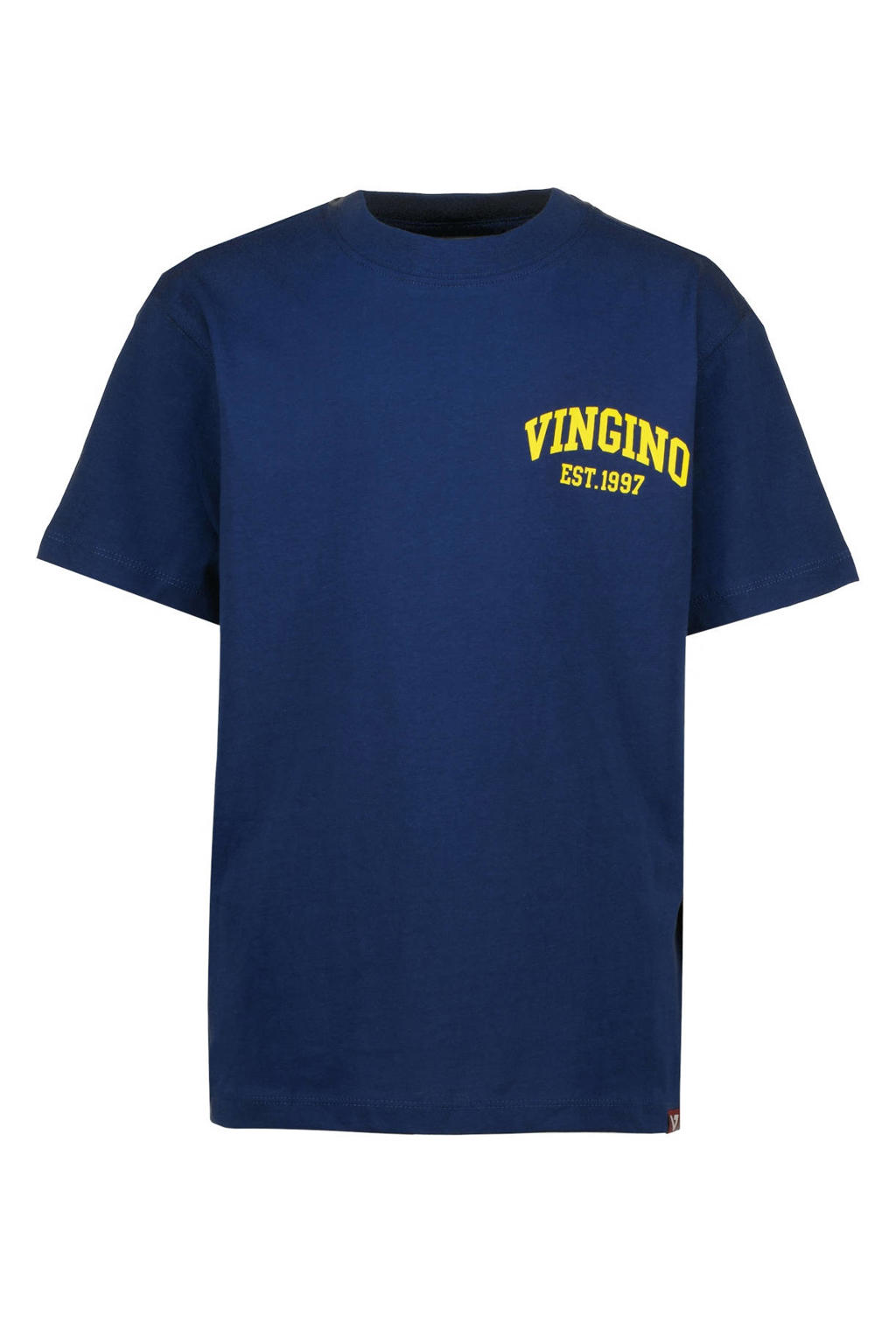 Blauwe jongens Vingino T-shirt van katoen met logo dessin, korte mouwen en ronde hals