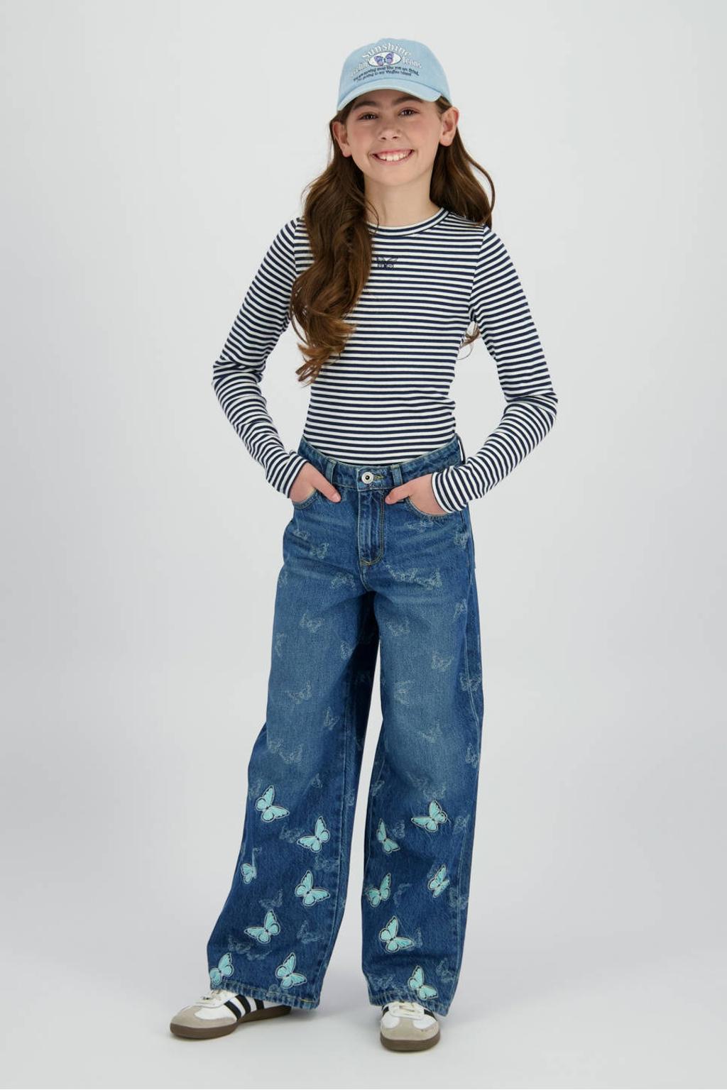 Donkerblauw en witte meisjes Vingino gestreepte longsleeve van modal met lange mouwen en ronde hals