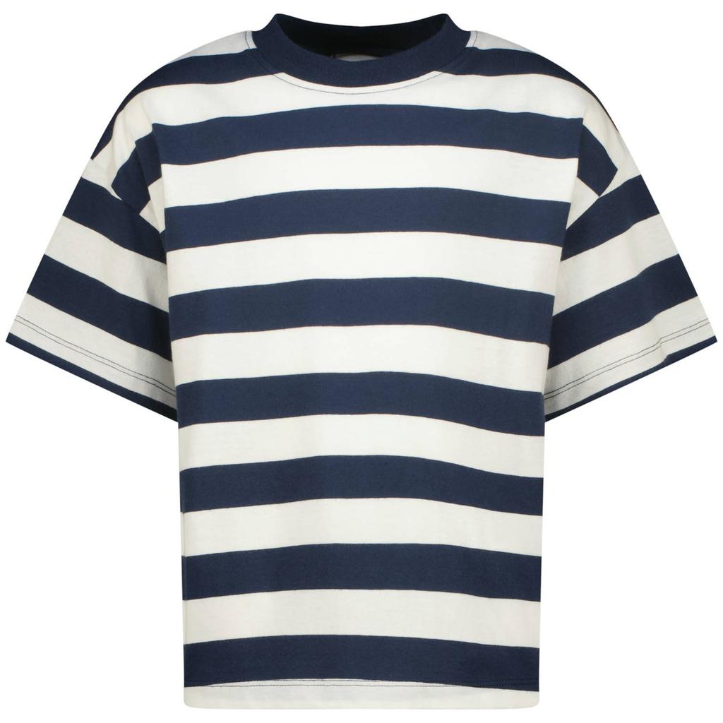 Donkerblauw en witte meisjes Vingino gestreepte T-shirt van katoen met korte mouwen en ronde hals