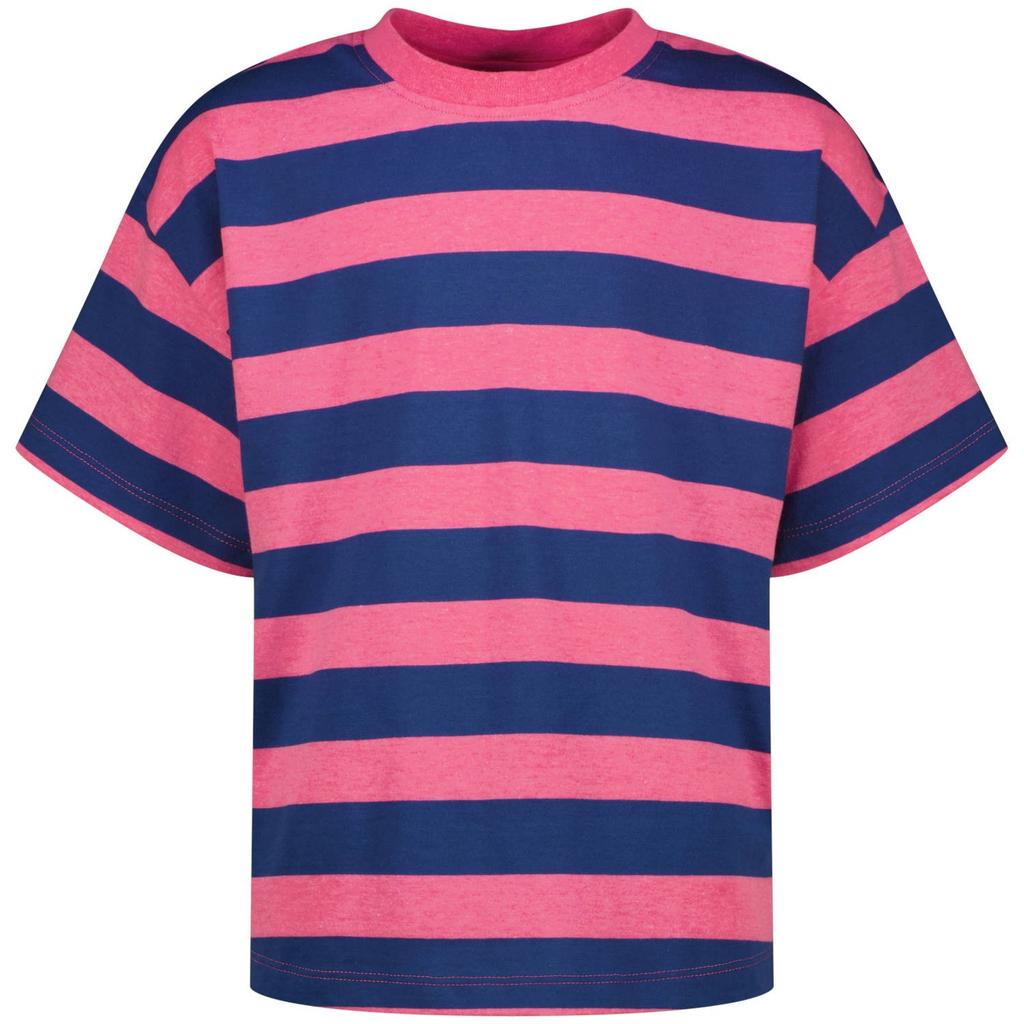 Roze en blauwe meisjes Vingino gestreepte T-shirt van katoen met korte mouwen en ronde hals
