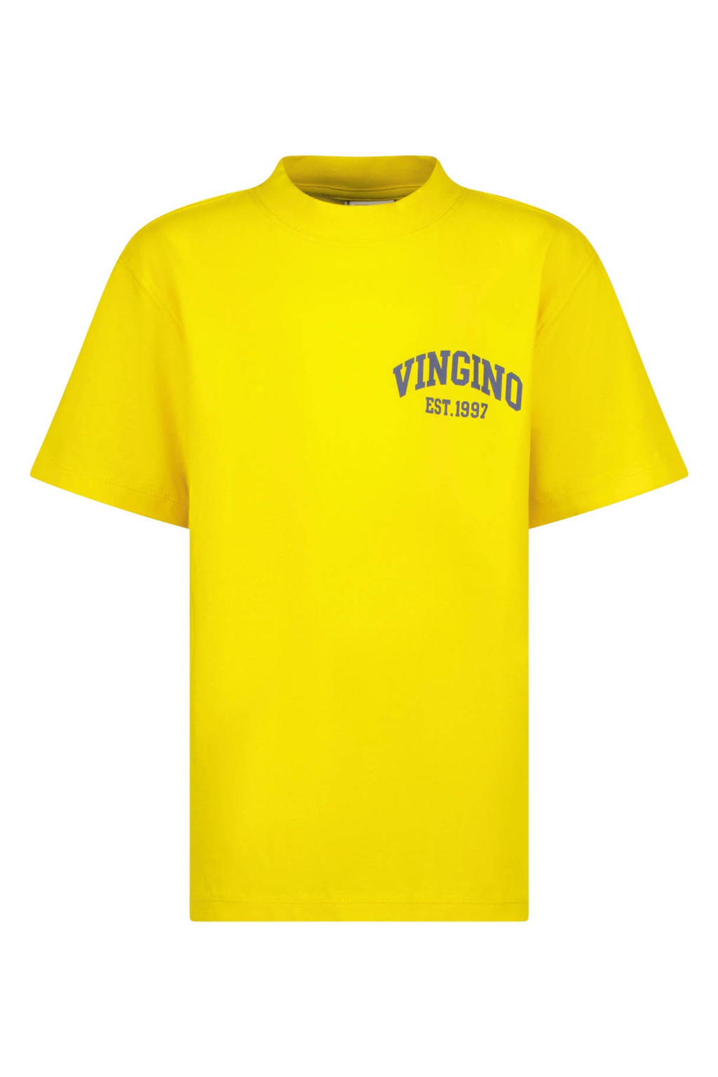 Gele jongens Vingino T-shirt van katoen met logo dessin, korte mouwen en ronde hals