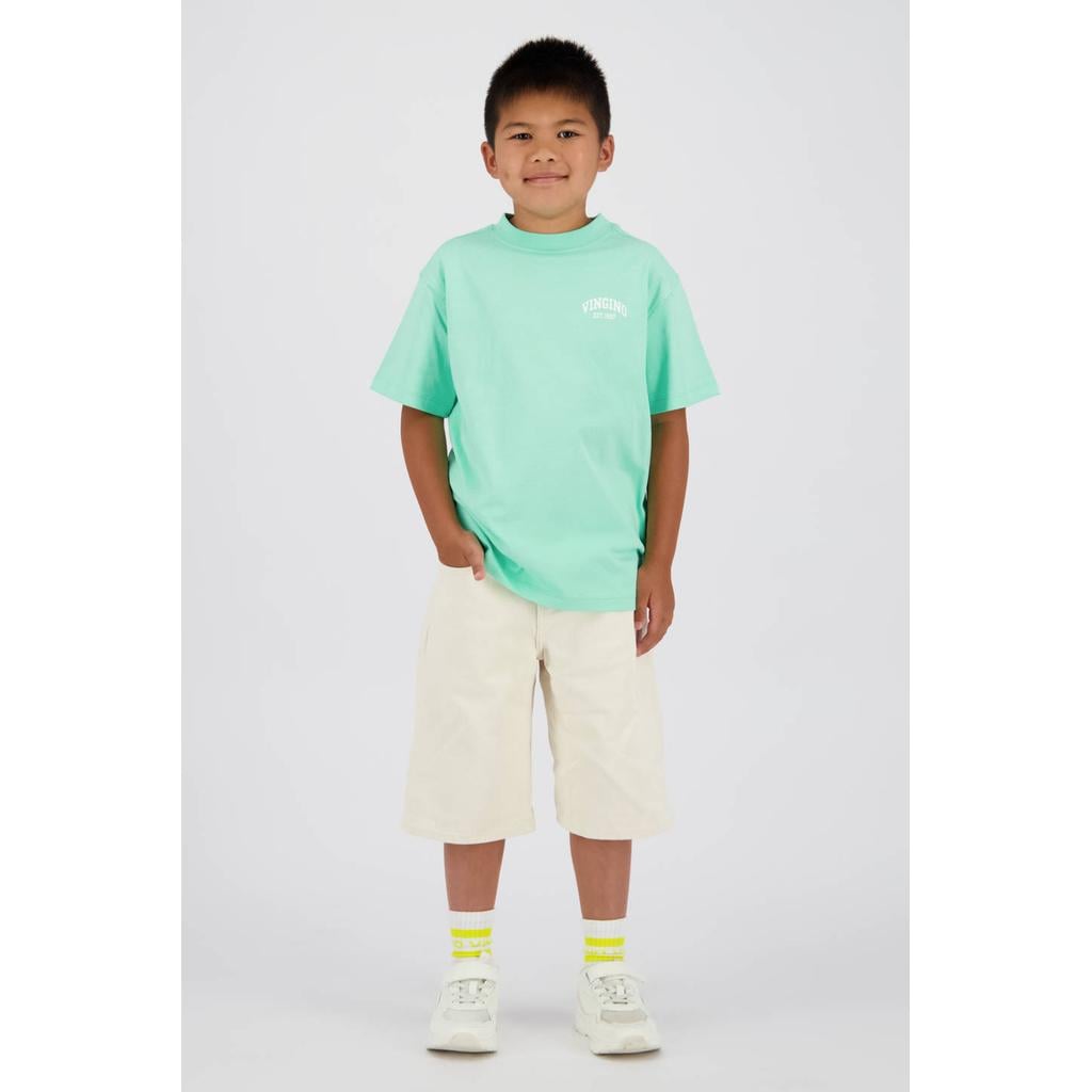 Turquoise jongens Vingino T-shirt van katoen met printopdruk, korte mouwen en ronde hals