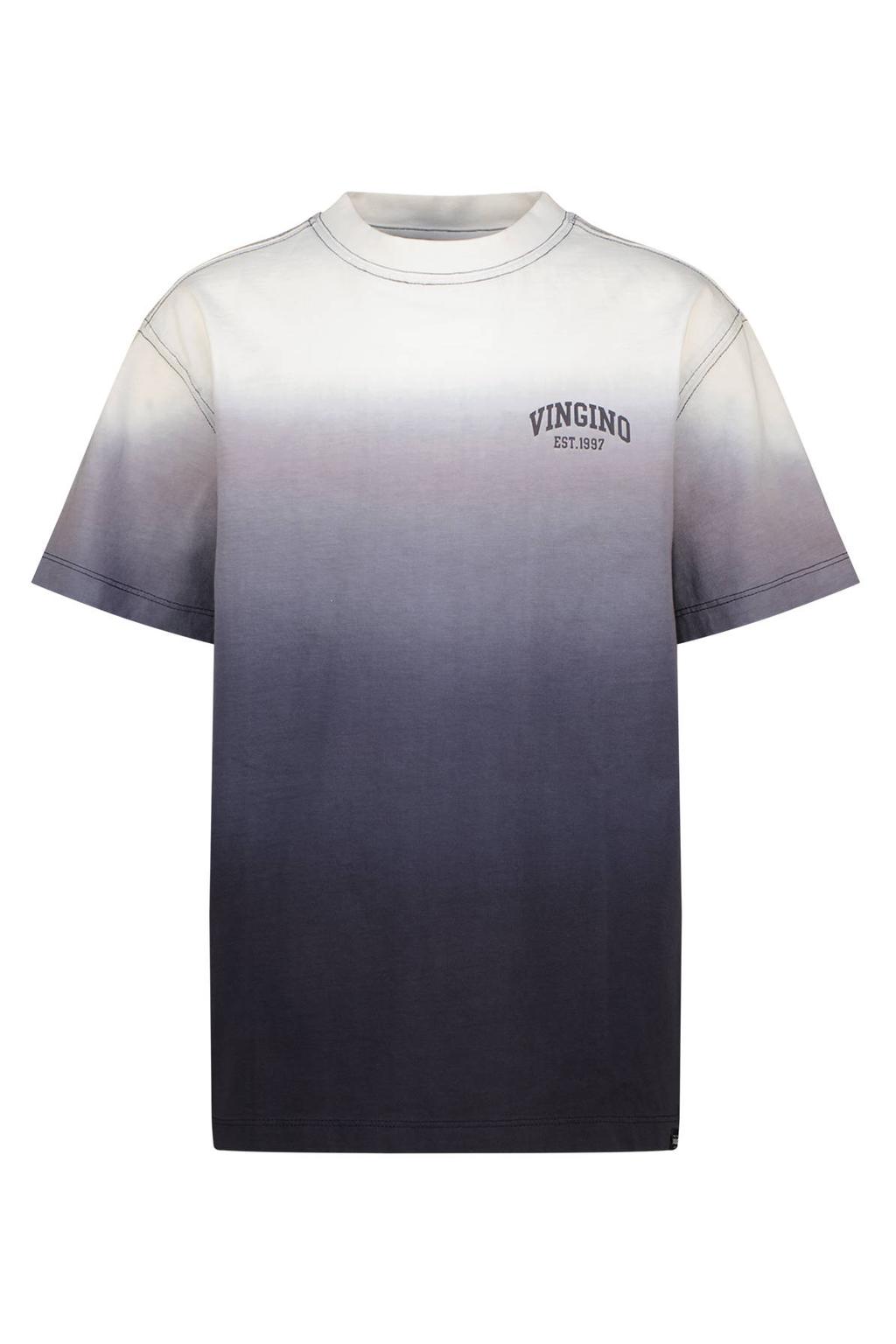 Donkerblauw en witte jongens Vingino T-shirt van katoen met dip-dye effect, korte mouwen en ronde hals