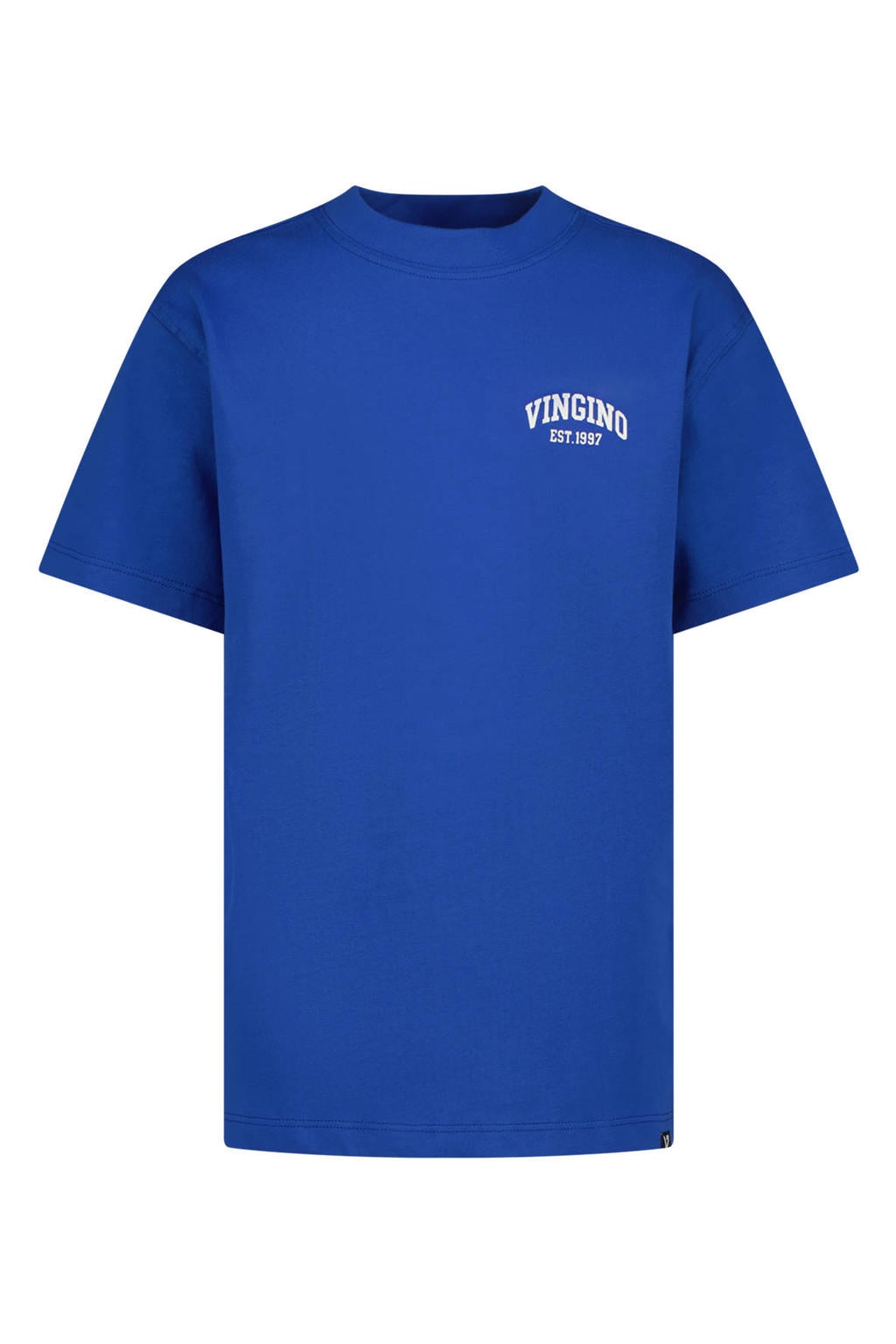 Blauwe jongens Vingino T-shirt van katoen met printopdruk, korte mouwen en ronde hals