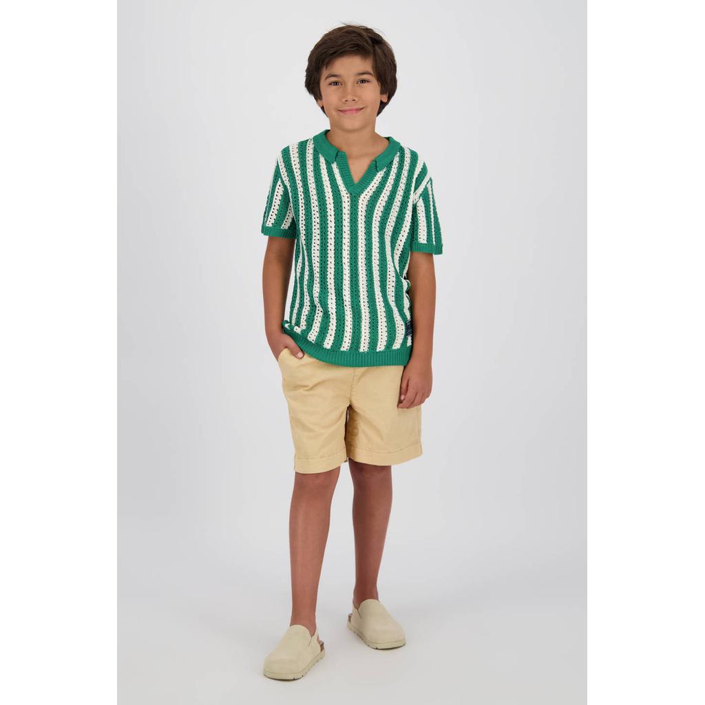 Zandkleurige jongens Vingino loose casual short van katoen met high waist, elastische tailleband en effen