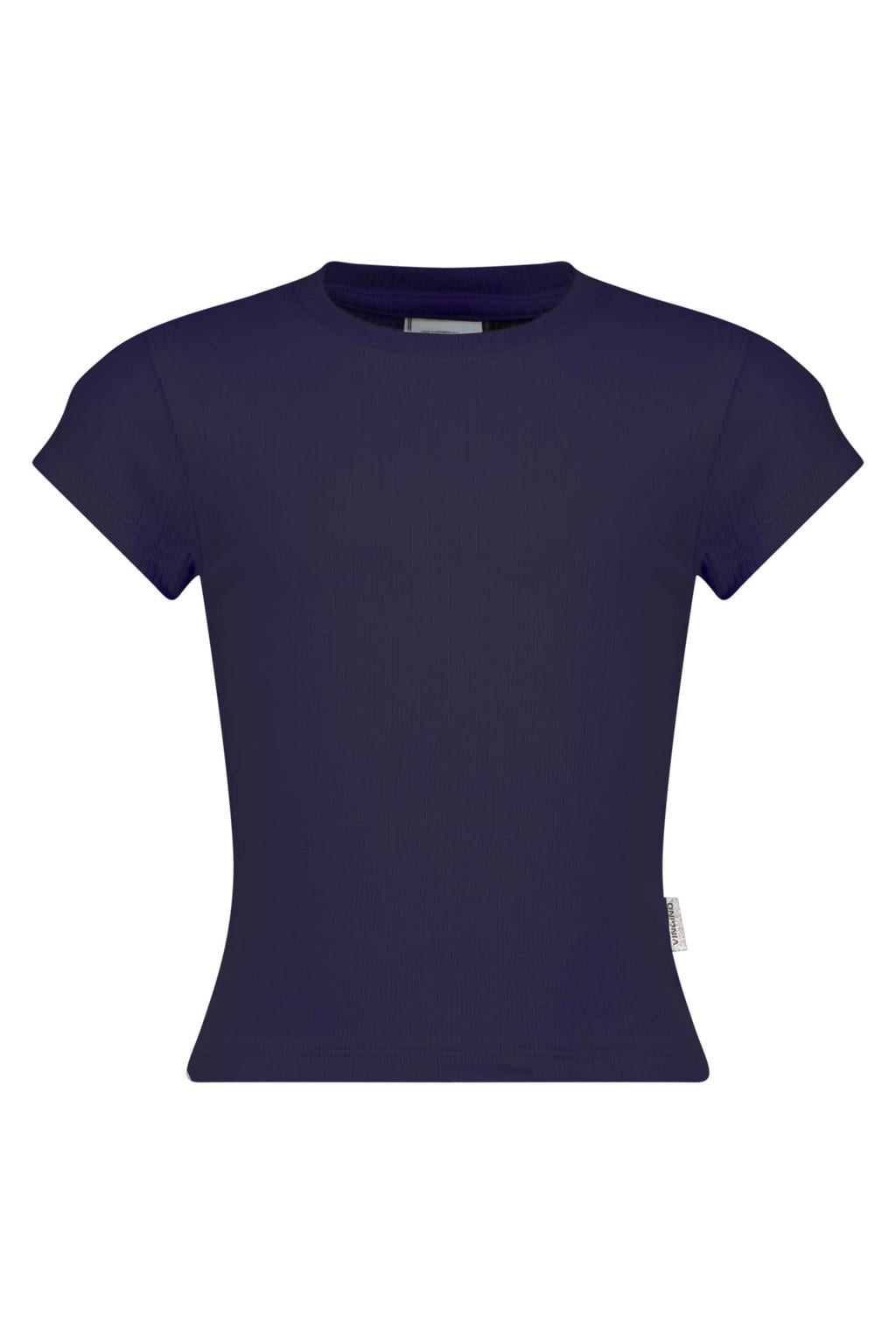 Donkerblauwe meisjes Vingino T-shirt van katoen met effen, korte mouwen en ronde hals