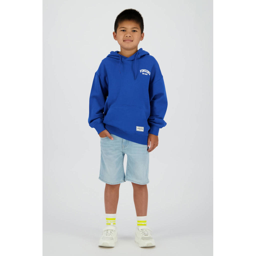 Blauwe jongens Vingino hoodie van sweat materiaal met printopdruk, lange mouwen en capuchon