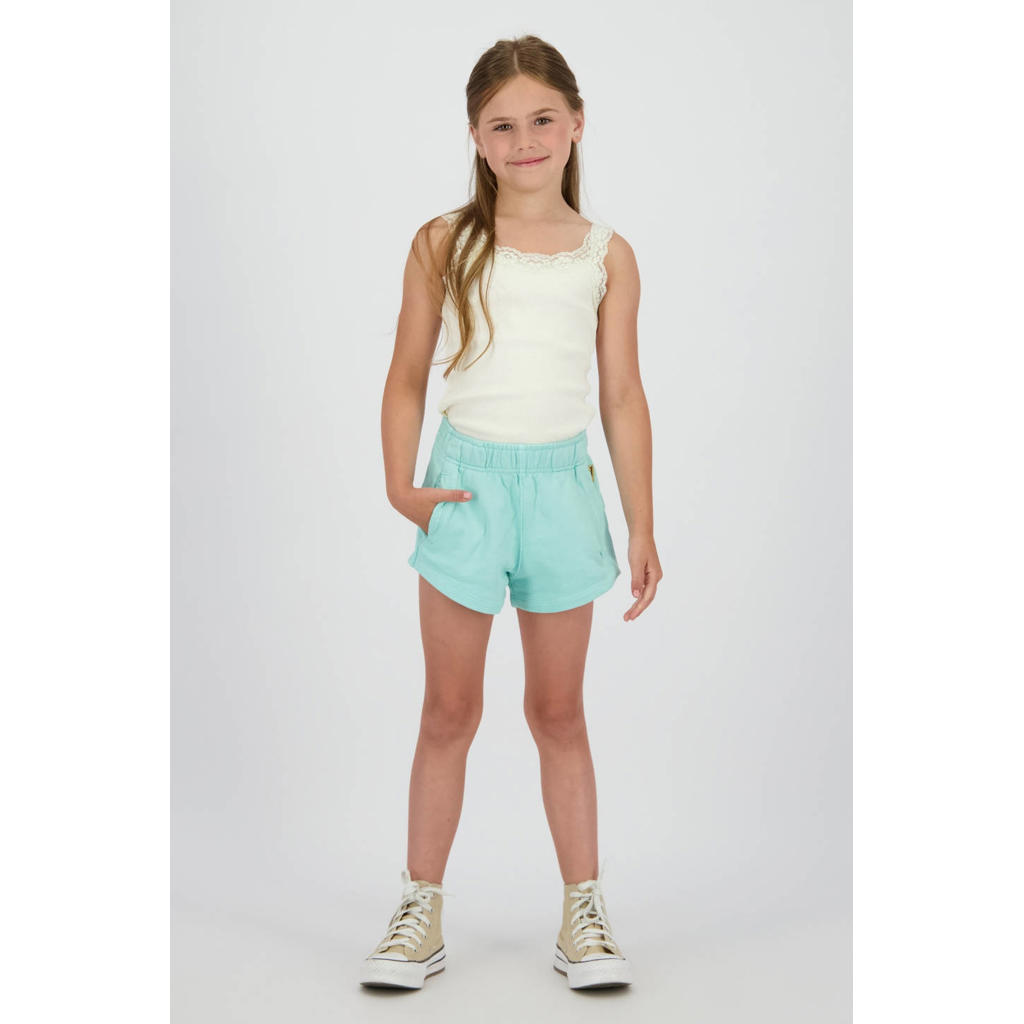 Lichtblauwe meisjes Vingino loose sweatshort van katoen met high waist, elastische tailleband en effen