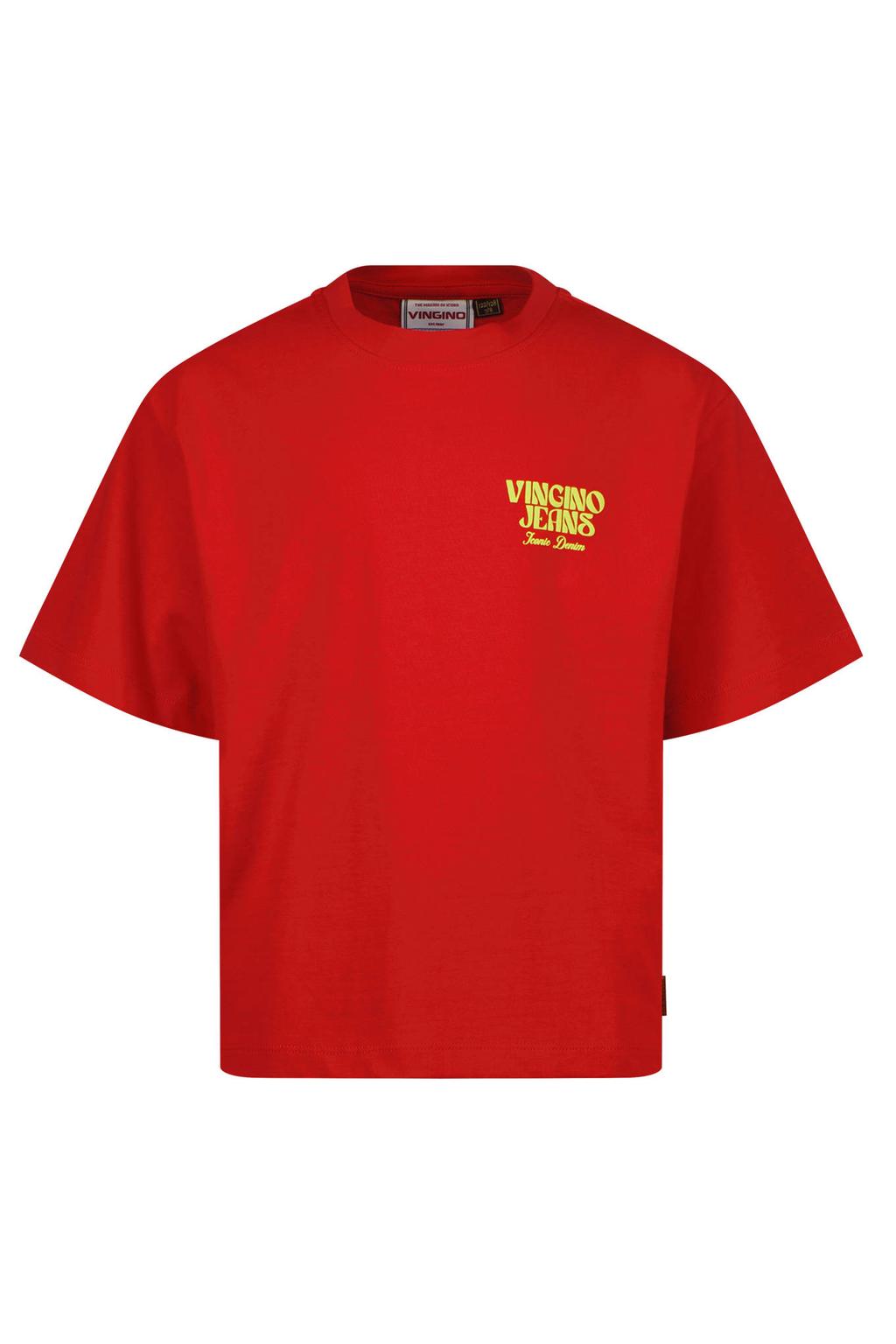 Rode meisjes Vingino T-shirt van katoen met printopdruk, korte mouwen en ronde hals