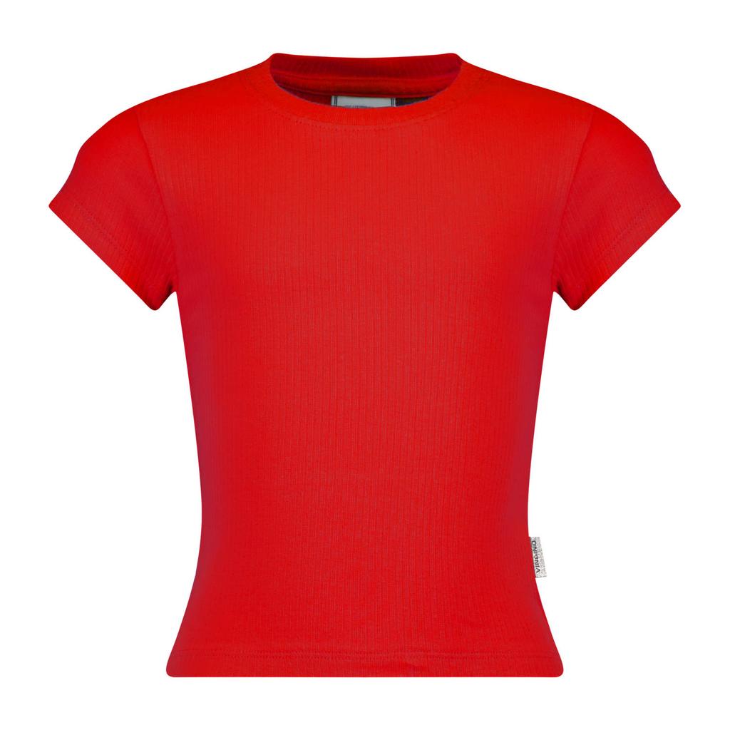 Rode meisjes Vingino T-shirt van katoen met effen, korte mouwen en ronde hals
