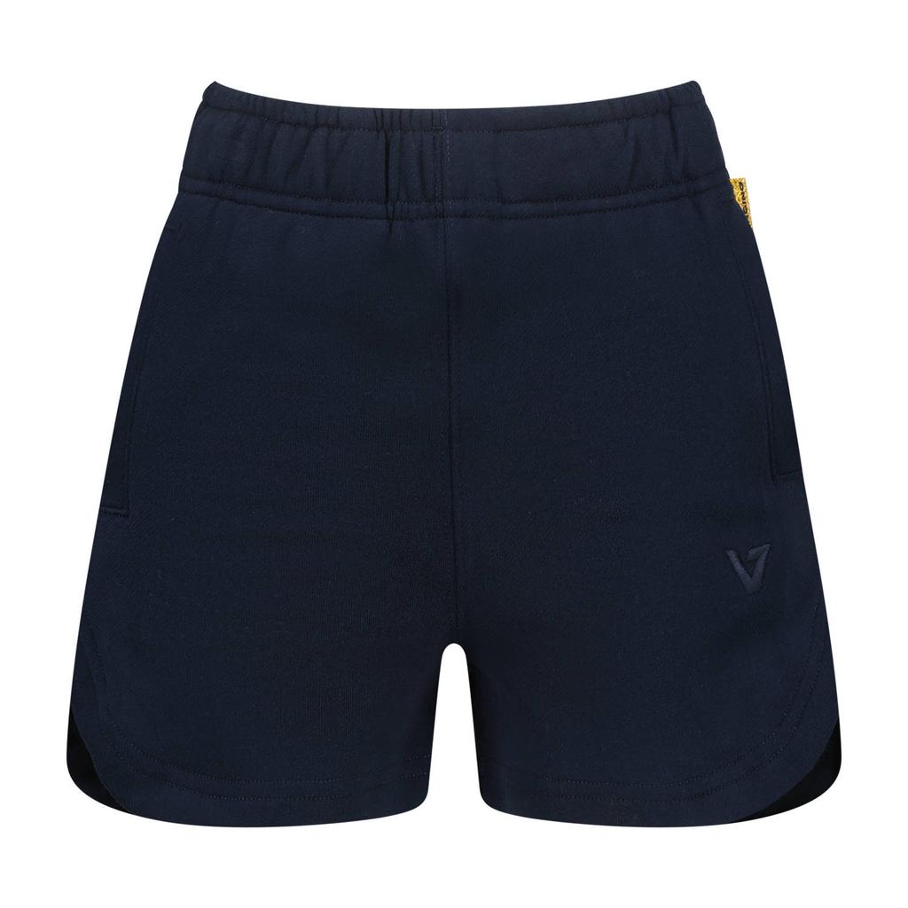 Donkerblauwe meisjes Vingino loose sweatshort met high waist, elastische tailleband en effen