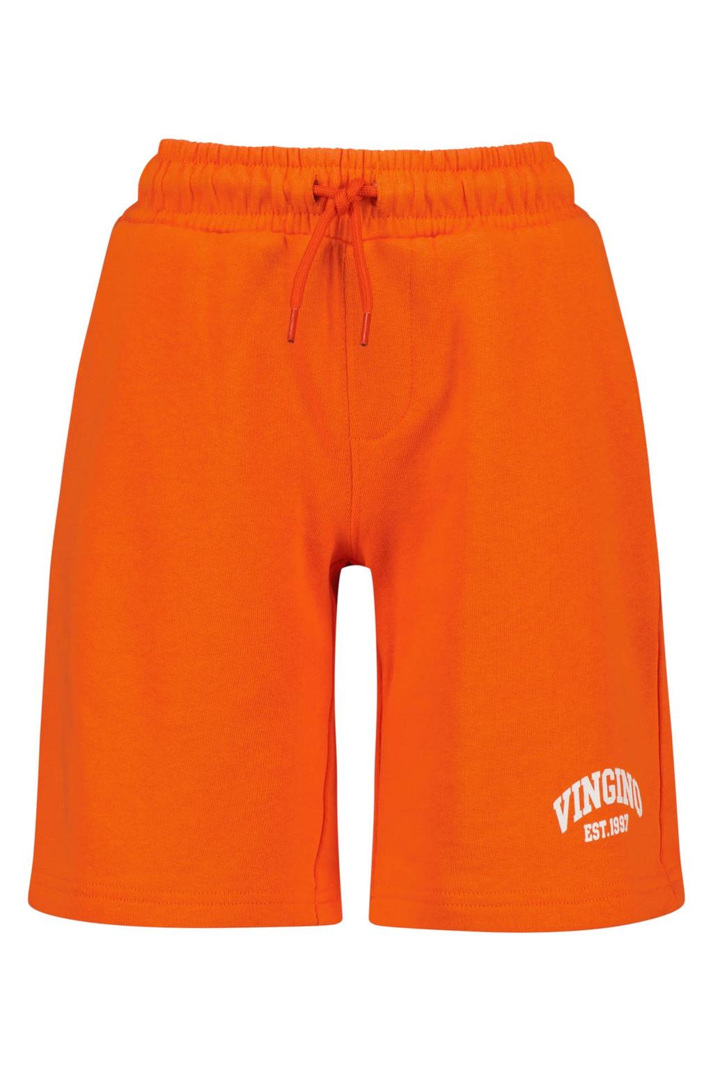 Rode jongens Vingino loose sweatshort met high waist en elastische tailleband met koord