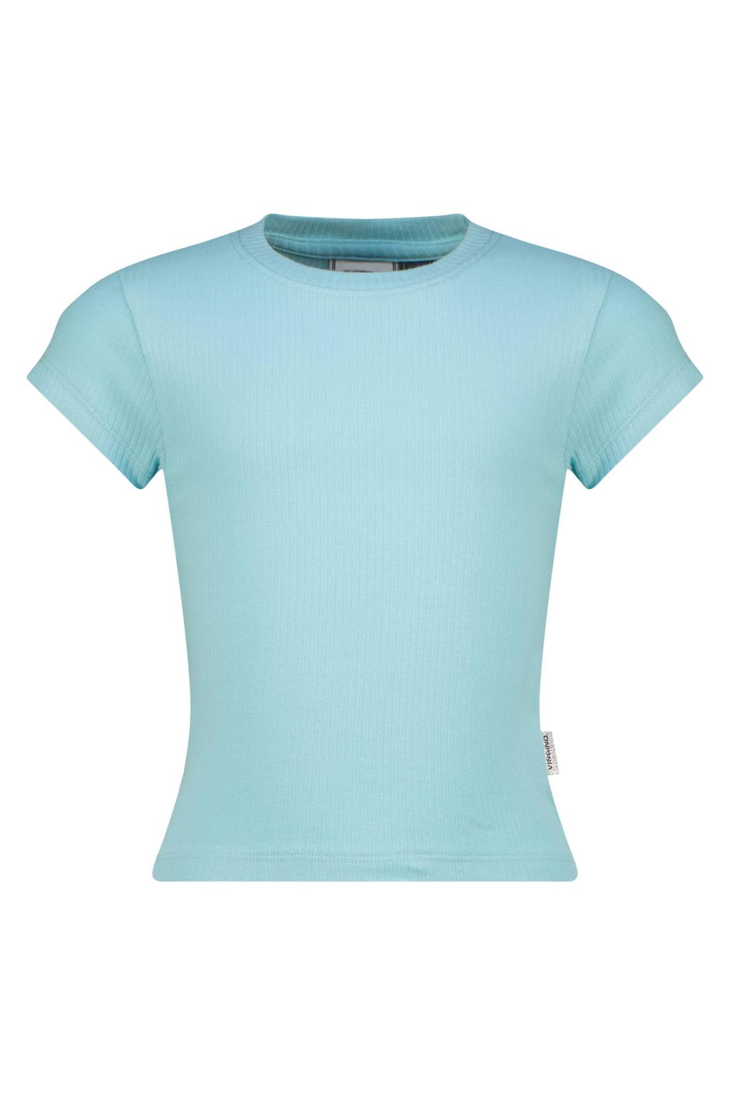 Lichtblauwe meisjes Vingino T-shirt van katoen met effen, korte mouwen en ronde hals