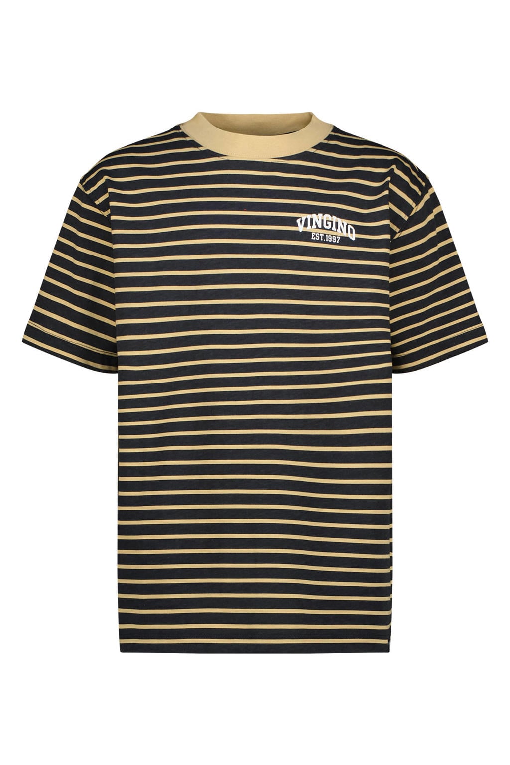 Zand en zwarte jongens Vingino gestreepte T-shirt van katoen met korte mouwen en ronde hals