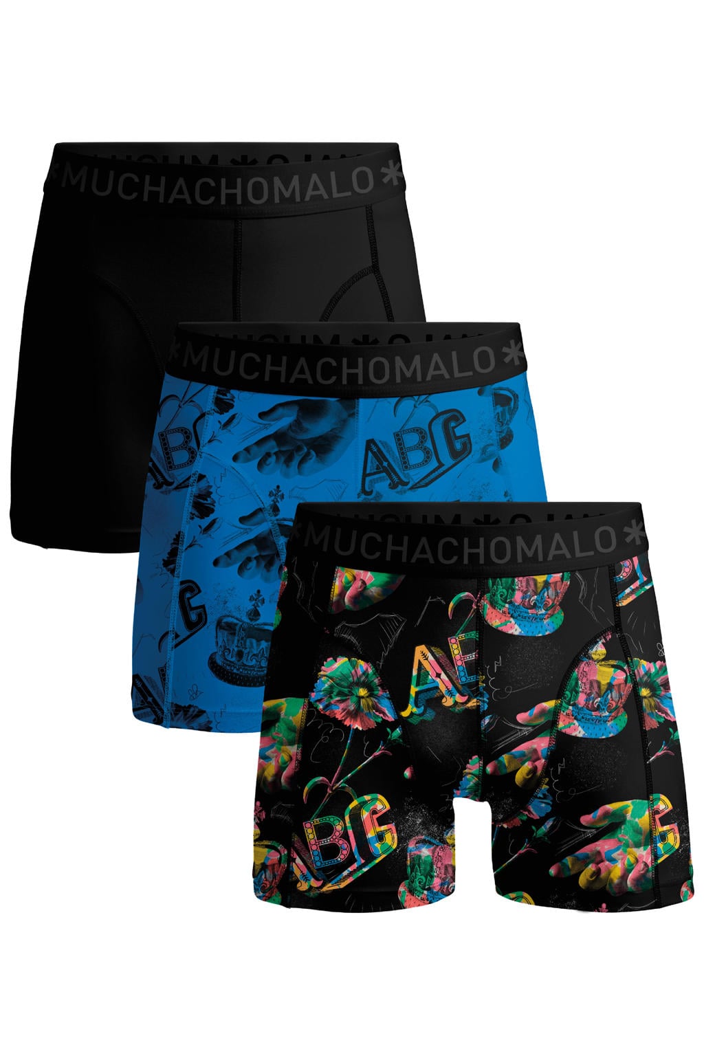 Muchachomalo boxershort - blauw/zwart (set van 3)
