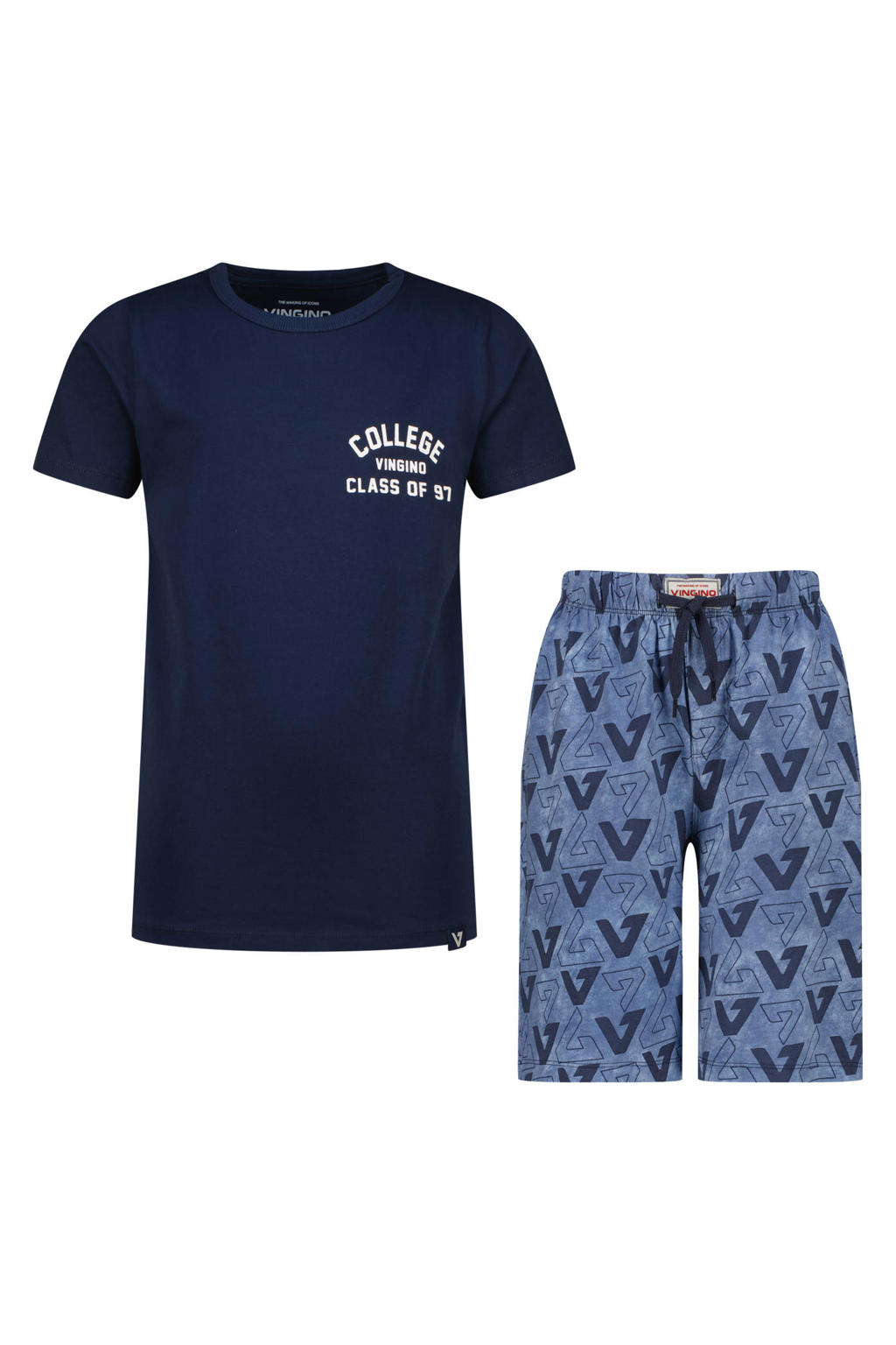 Vingino shortama met all over print donkerblauw/blauw