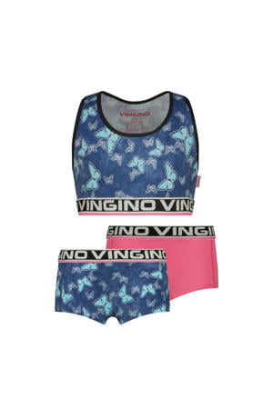 bh top + 2 shorts blauw/roze