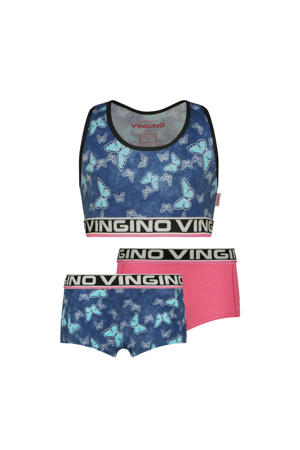 bh top + 2 shorts blauw/roze