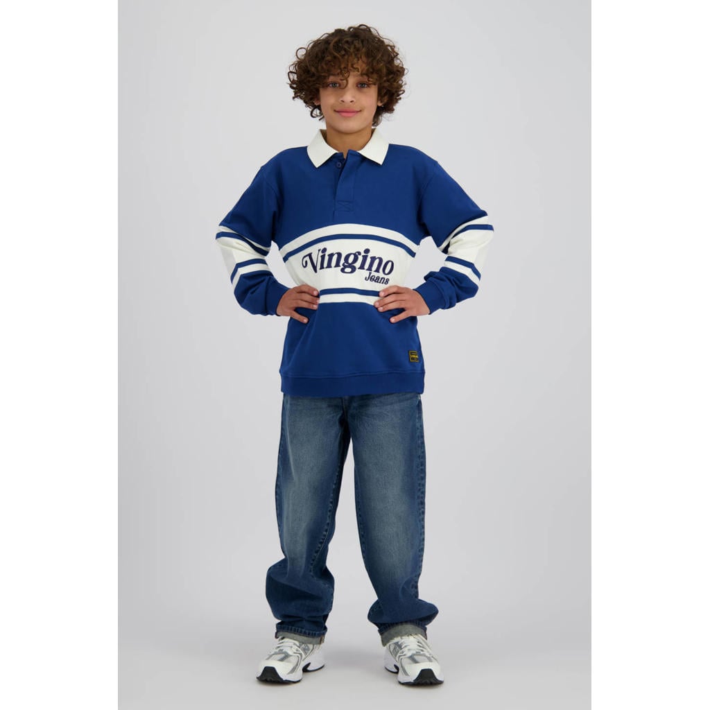 Blauw en witte jongens Vingino longsleeve van katoen met lange mouwen, klassieke kraag en knoopsluiting