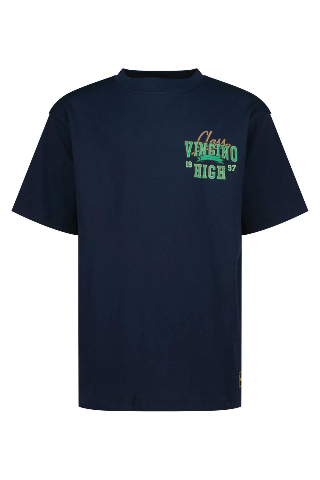 Donkerblauwe jongens Vingino T-shirt van katoen met backprint, korte mouwen en ronde hals