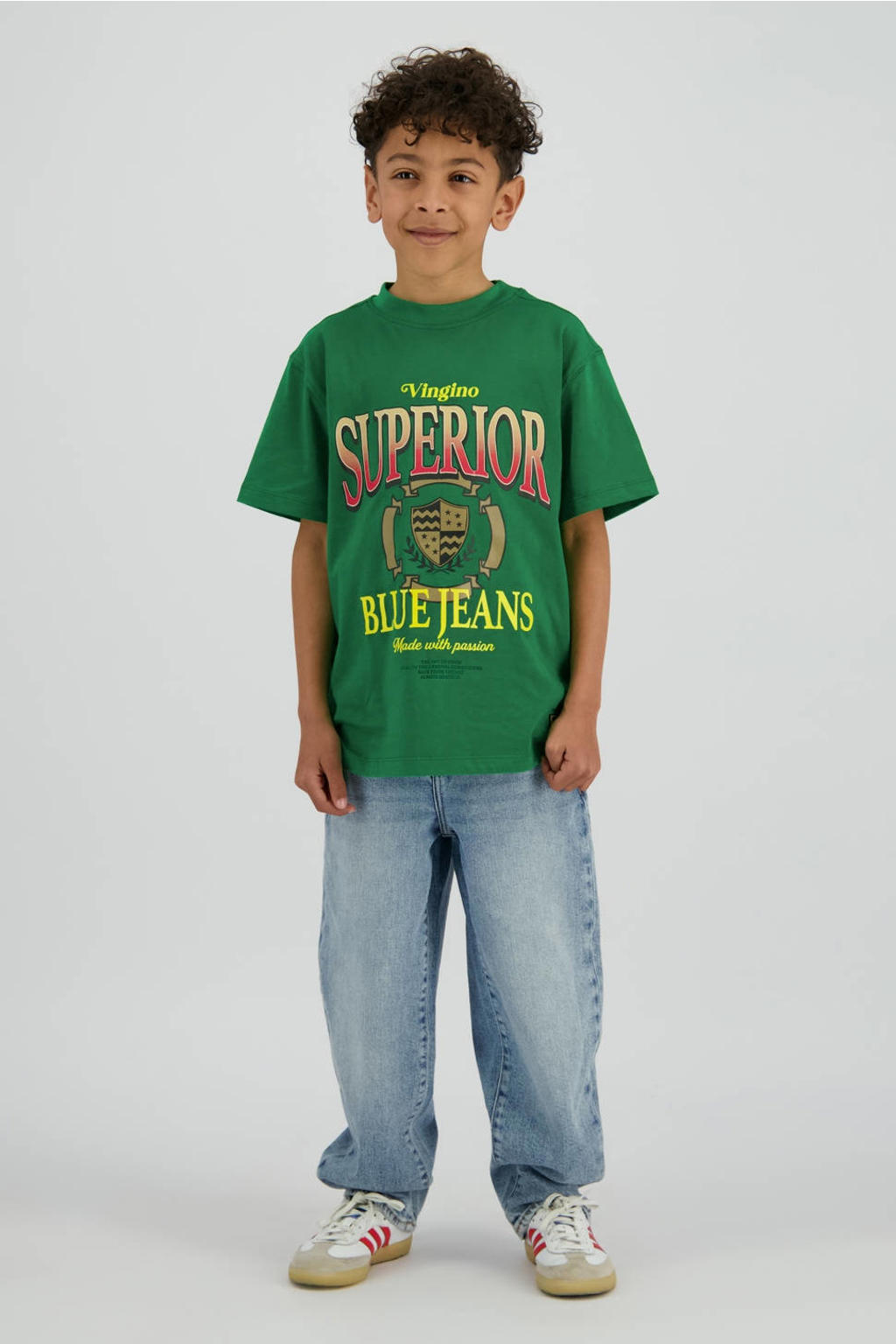Groene jongens Vingino T-shirt van katoen met printopdruk, korte mouwen en ronde hals