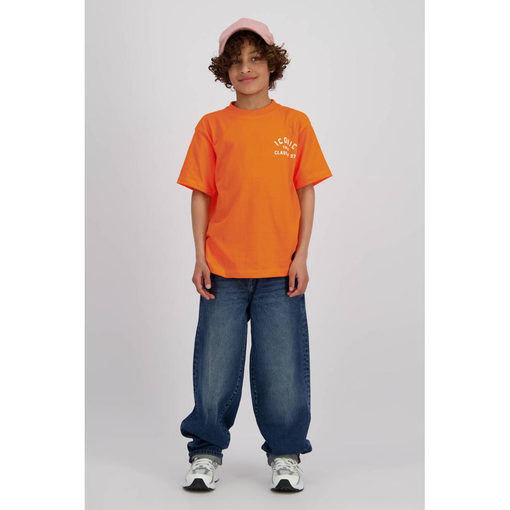Oranje jongens Vingino T-shirt van katoen met printopdruk, korte mouwen en ronde hals