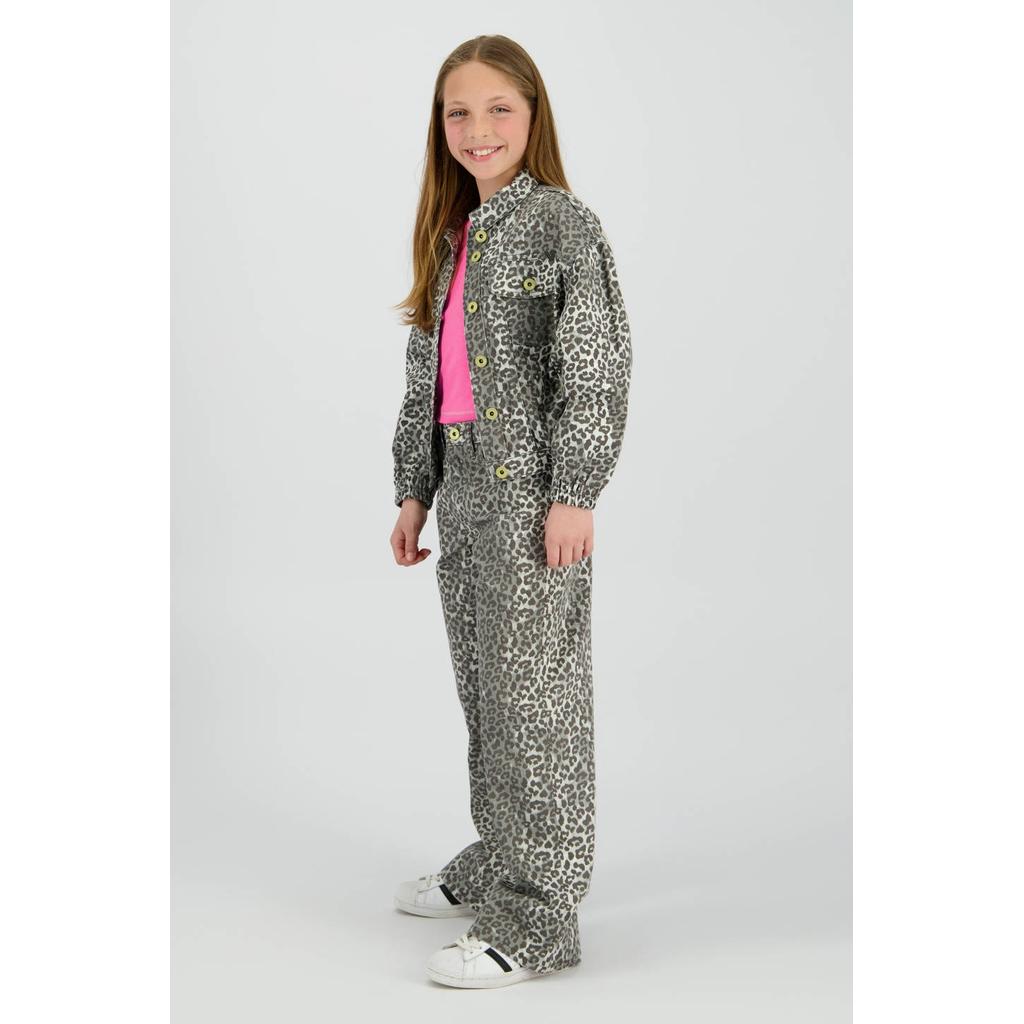 Grey denim meisjes Vingino spijkerjas van denim met dierenprint, lange mouwen, klassieke kraag en knoopsluiting