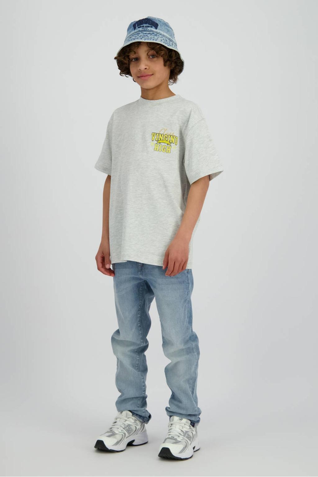 Grijs melange jongens Vingino T-shirt melange van katoen met backprint, korte mouwen en ronde hals