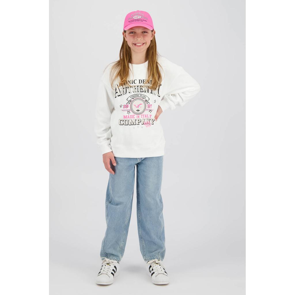 Witte meisjes Vingino sweater met printopdruk, lange mouwen, ronde hals en geribde boorden