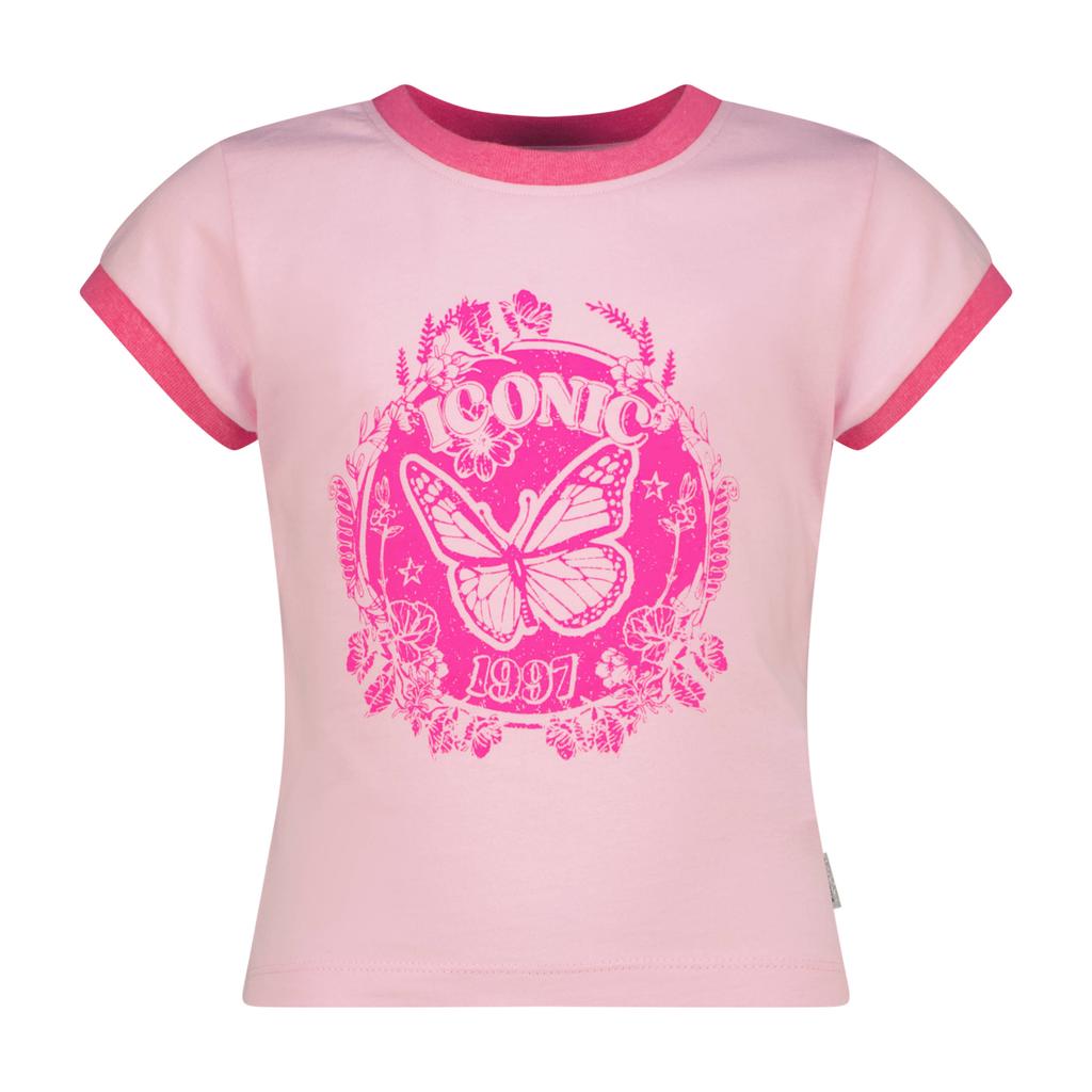Roze meisjes Vingino T-shirt van katoen met printopdruk, korte mouwen en ronde hals