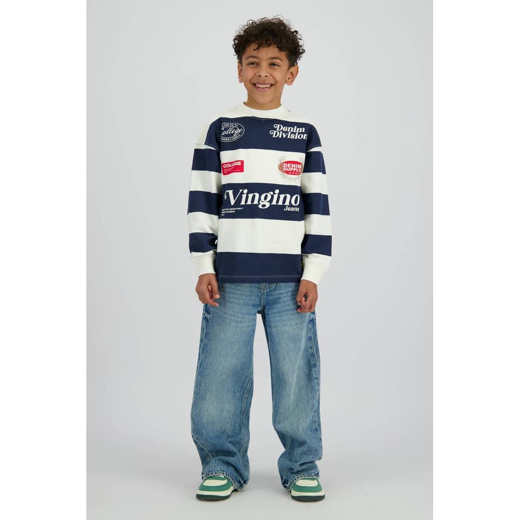 Medium blue denim jongens Vingino baggy jeans van denim met regular waist, rits- en knoopsluiting en effen