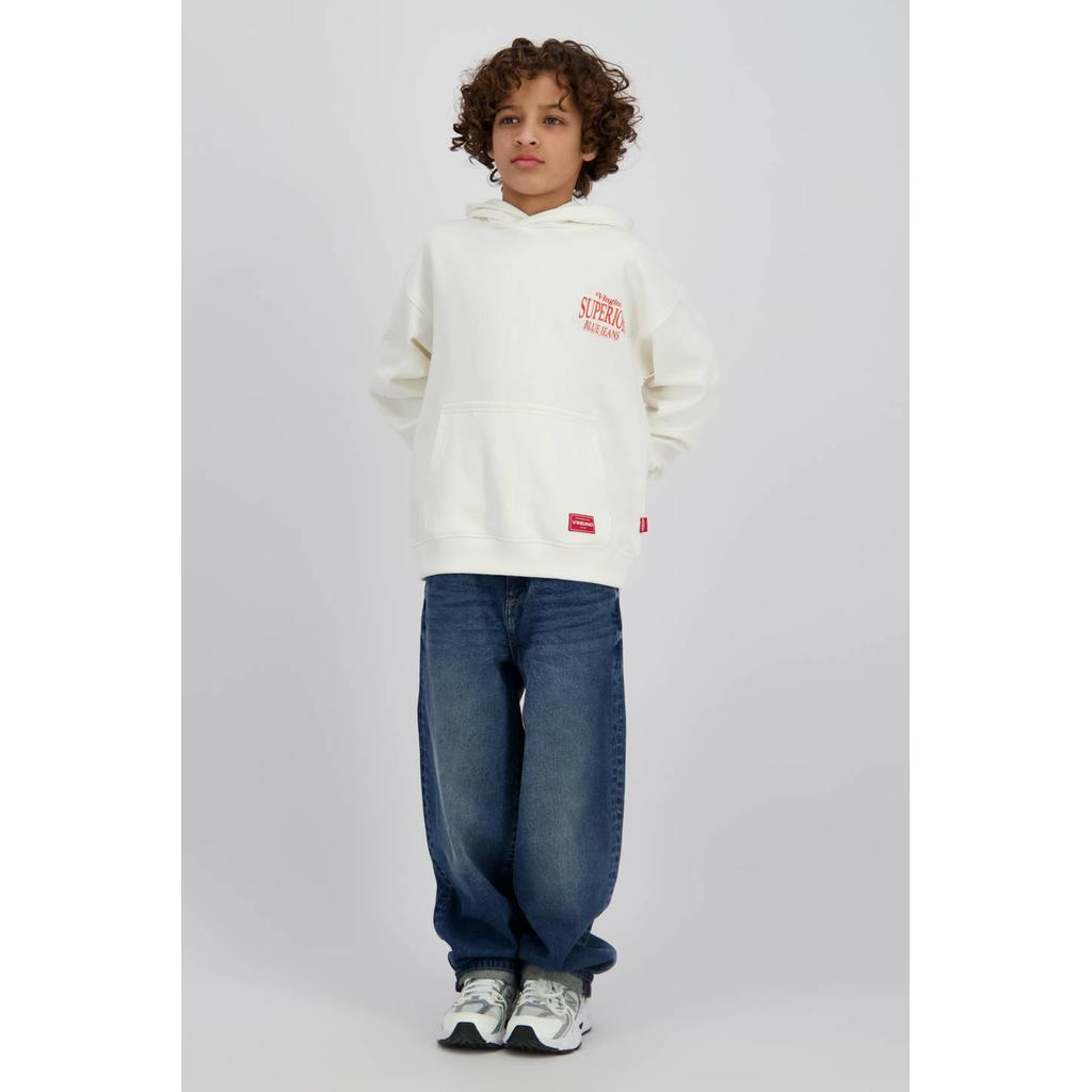 Witte jongens Vingino sweater van katoen met backprint, lange mouwen, capuchon en geribde boorden