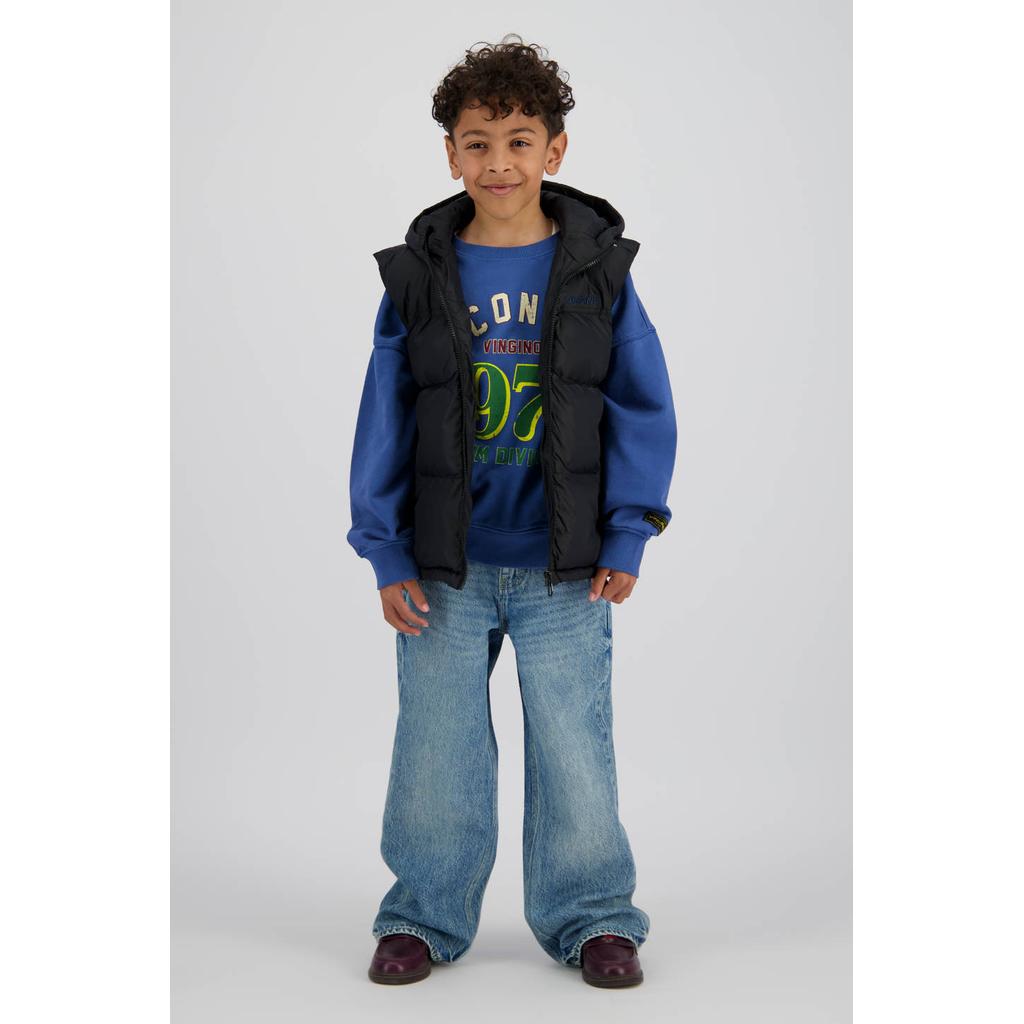 Blauwe jongens Vingino sweater van katoen met printopdruk, lange mouwen, ronde hals en geribde boorden