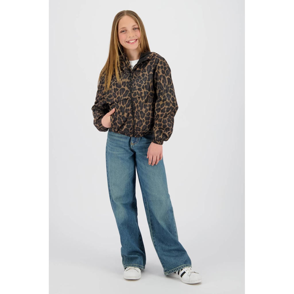 Bruine meisjes Vingino jack van polyester met dierenprint, lange mouwen, capuchon, ritssluiting en elastische boord