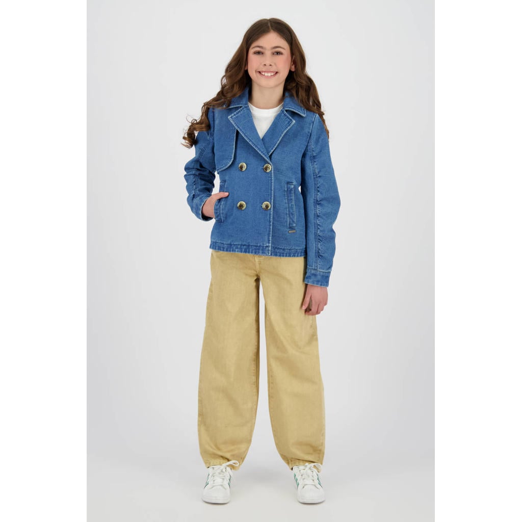 Medium blue denim meisjes Vingino trenchcoat van denim met effen, lange mouwen, reverskraag en knoopsluiting