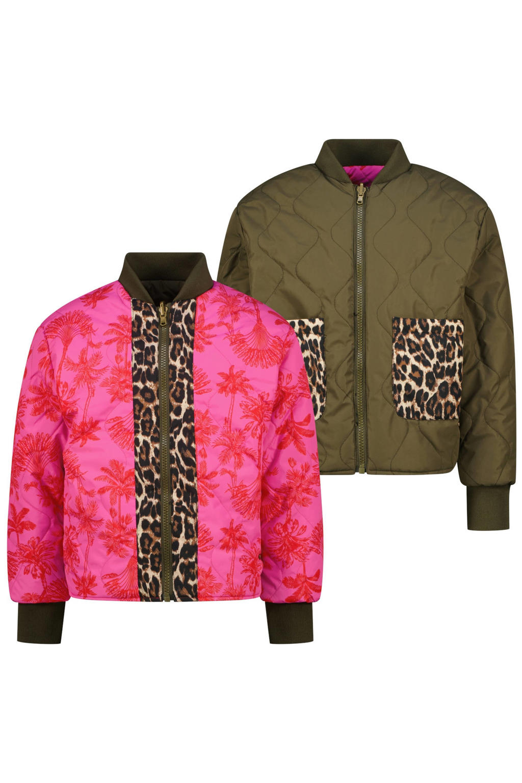 Roze en groene meisjes Vingino reversible jas van polyester met lange mouwen, opstaande kraag en ritssluiting