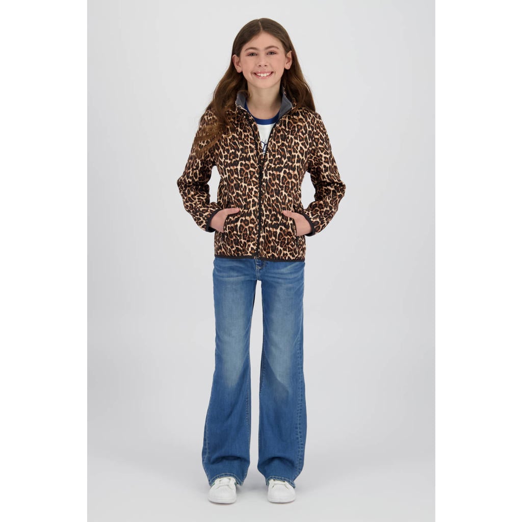 Bruine meisjes Vingino zomerjas van polyester met dierenprint, lange mouwen, capuchon en ritssluiting