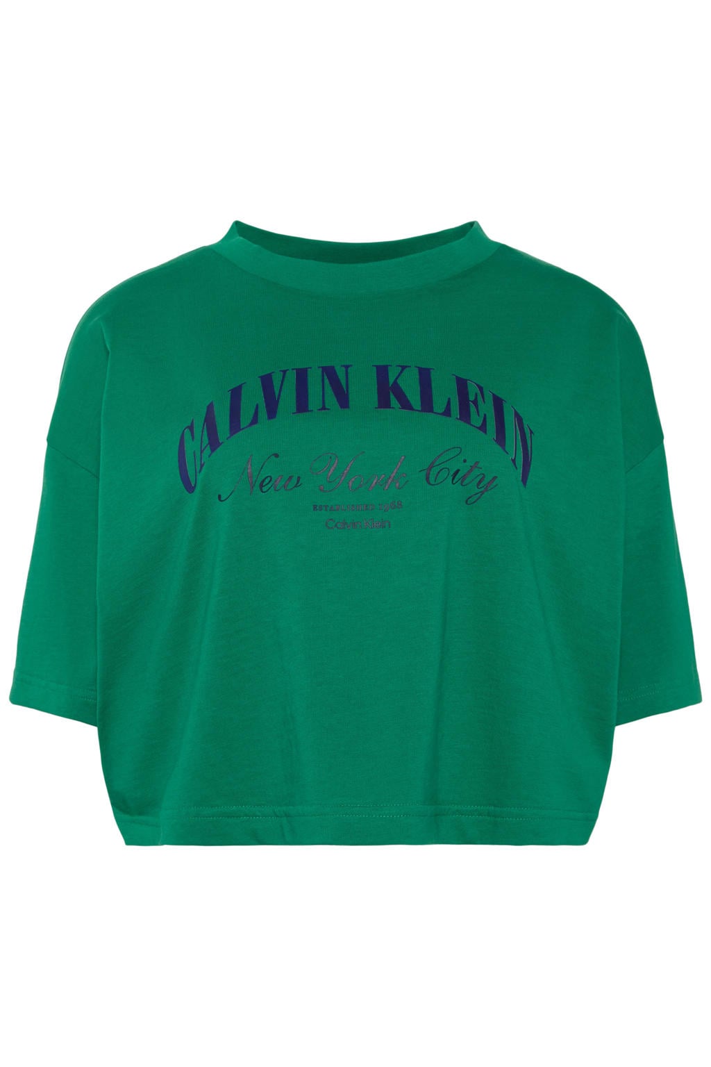 Donkergroene dames CALVIN KLEIN JEANS T-shirt van katoen met logo dessin, korte mouwen en ronde hals