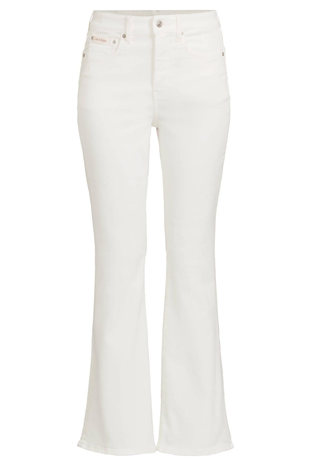 Witte dames CALVIN KLEIN JEANS high waist flared jeans van denim met rits- en knoopsluiting en effen