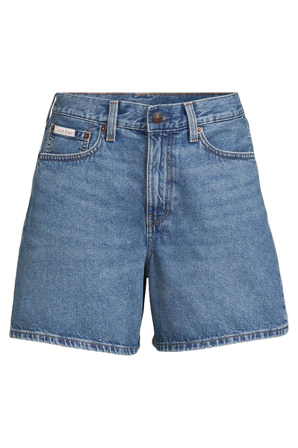 Medium blue denim dames CALVIN KLEIN JEANS high waist short van denim met loose fit en rits- en knoopsluiting