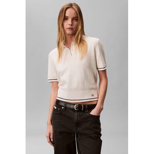 CALVIN KLEIN JEANS cropped top ecru met kabels afbeelding