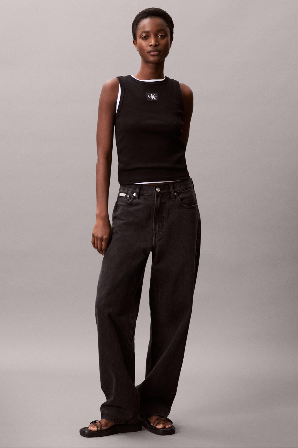 Zwarte dames CALVIN KLEIN JEANS top met logo dessin en ronde hals